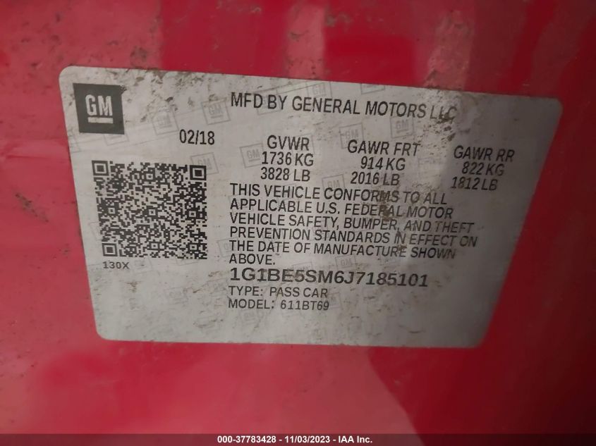 2018 CHEVROLET CRUZE LT - 1G1BE5SM6J7185101