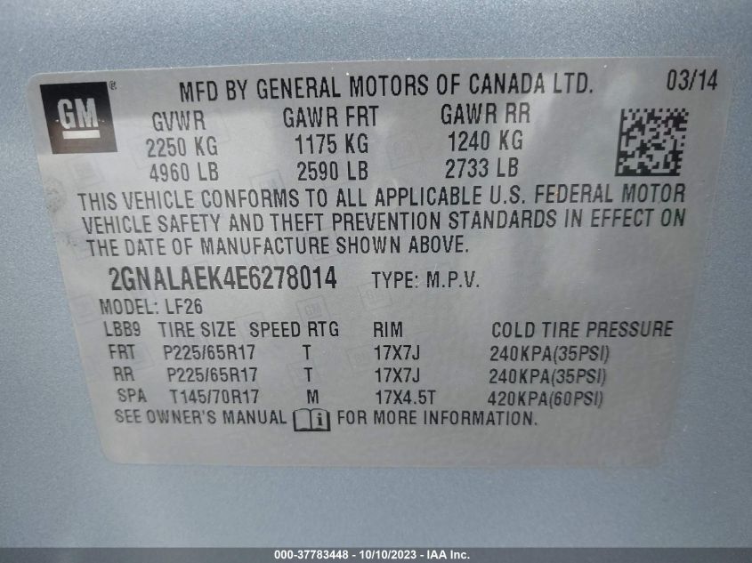 2014 CHEVROLET EQUINOX LS - 2GNALAEK4E6278014