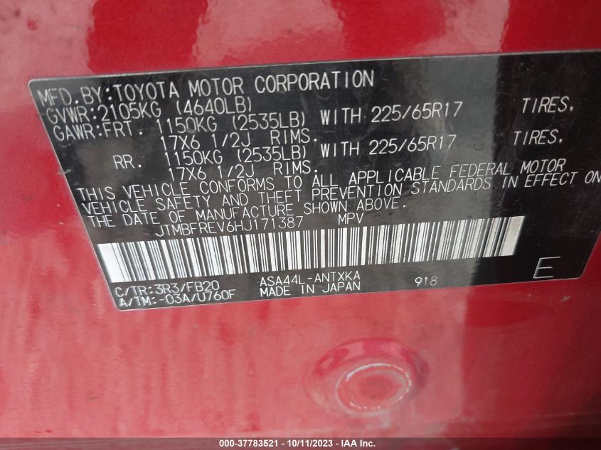 2017 TOYOTA RAV4 LE - JTMBFREV6HJ171387