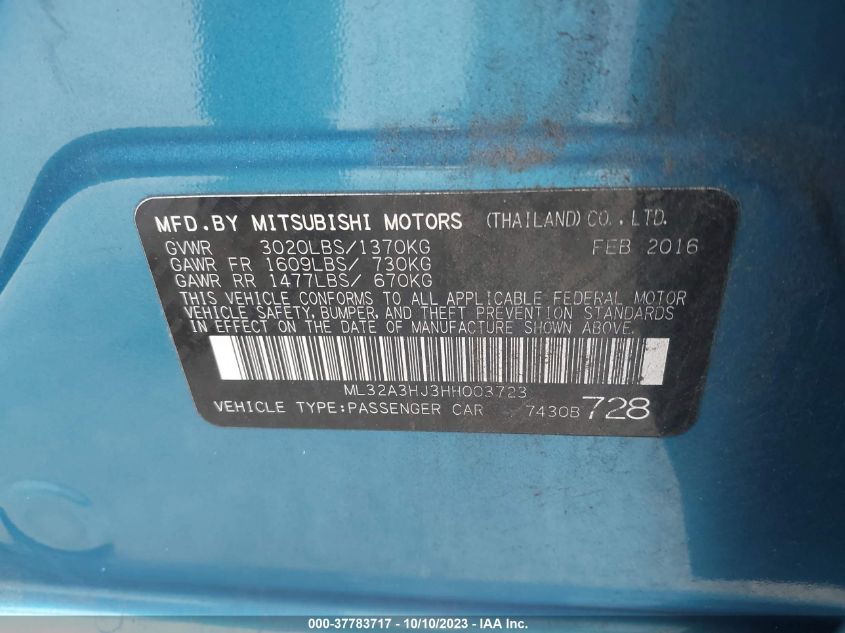 2017 MITSUBISHI MIRAGE ES - ML32A3HJ3HH003723