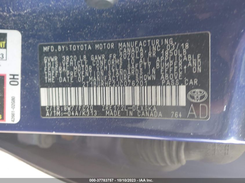 2018 TOYOTA COROLLA L/LE/XLE/SE/XSE - 2T1BURHE2JC076201