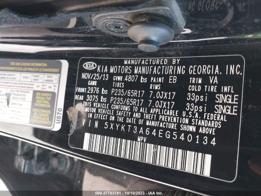 2014 KIA SORENTO LX - 5XYKT3A64EG540134