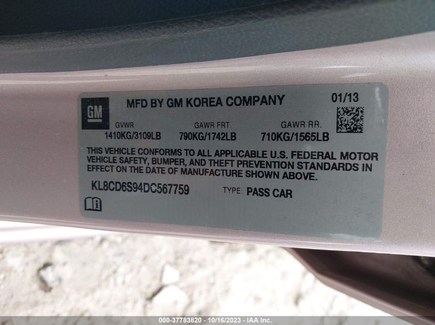 2013 CHEVROLET SPARK 1LT - KL8CD6S94DC567759