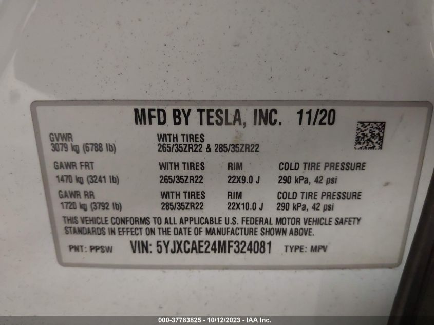 5YJXCAE24MF324081 Tesla Model X LONG RANGE 9