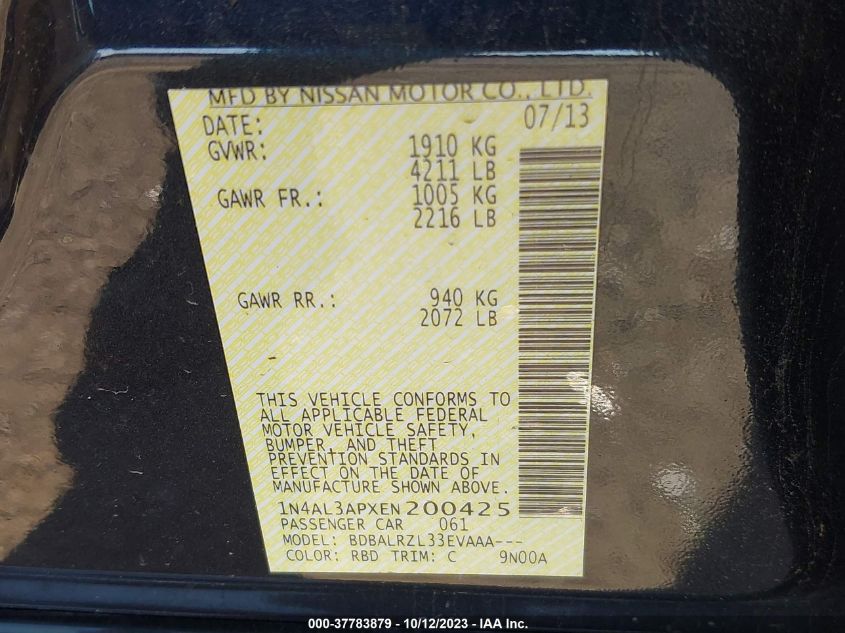 2014 NISSAN ALTIMA 2.5 S - 1N4AL3APXEN200425