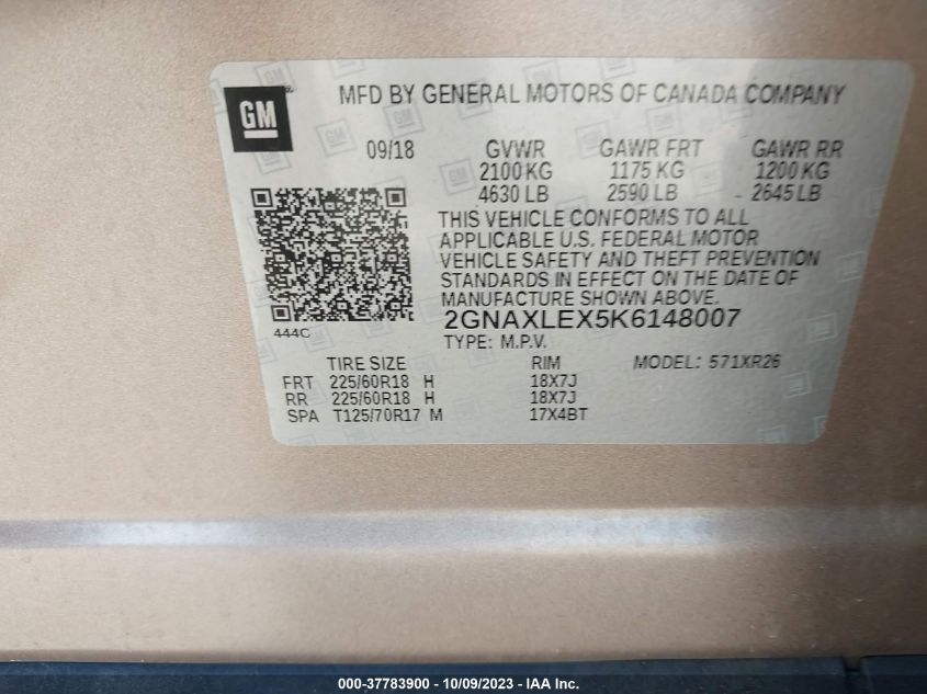 2019 CHEVROLET EQUINOX LT - 2GNAXLEX5K6148007