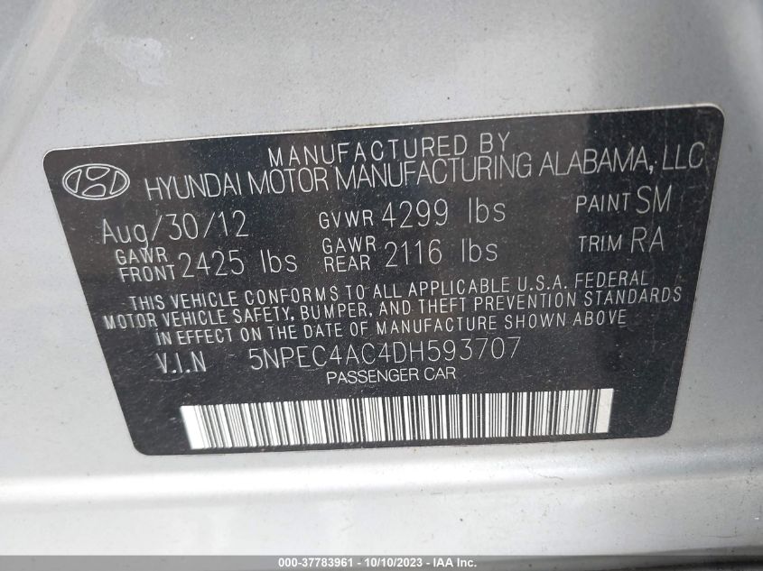 2013 HYUNDAI SONATA LIMITED PZEV - 5NPEC4AC4DH593707