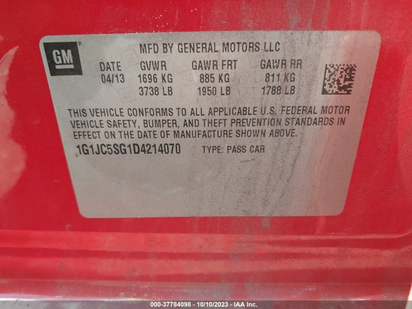2013 CHEVROLET SONIC LT - 1G1JC5SG1D4214070