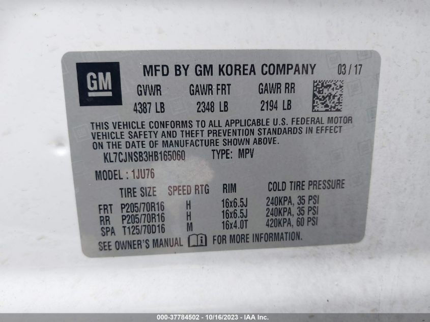 2017 CHEVROLET TRAX LS - KL7CJNSB3HB165060