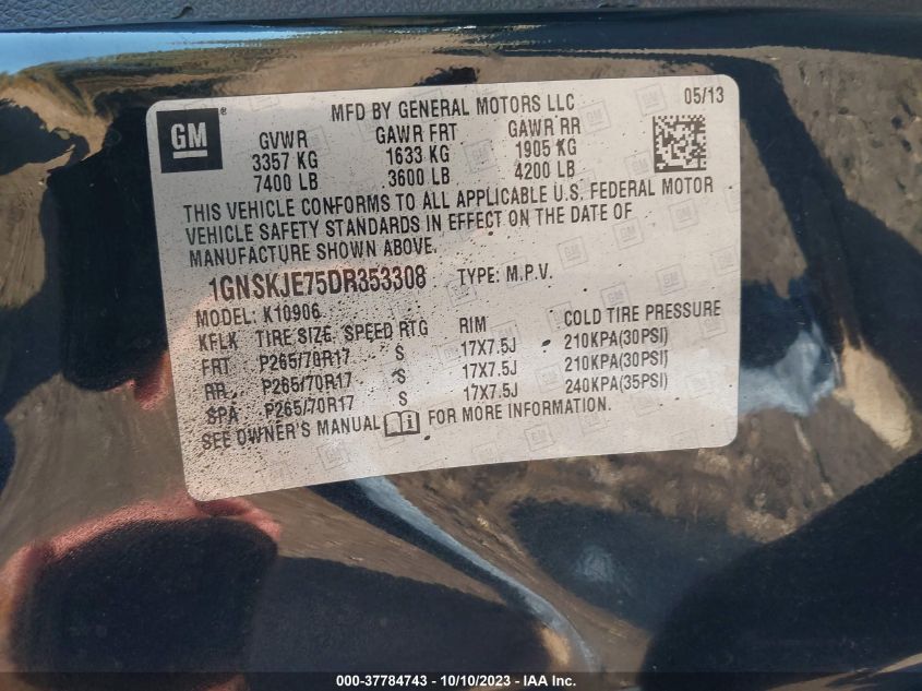 2013 CHEVROLET SUBURBAN 1500 LT 1GNSKJE75DR353308