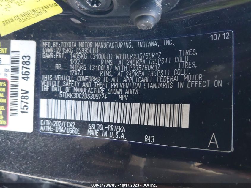 2013 TOYOTA SIENNA LE - 5TDKK3DC6D8309724