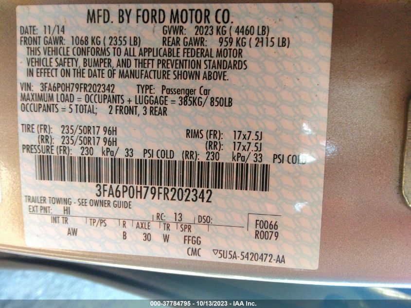 2015 FORD FUSION SE - 3FA6P0H79FR202342