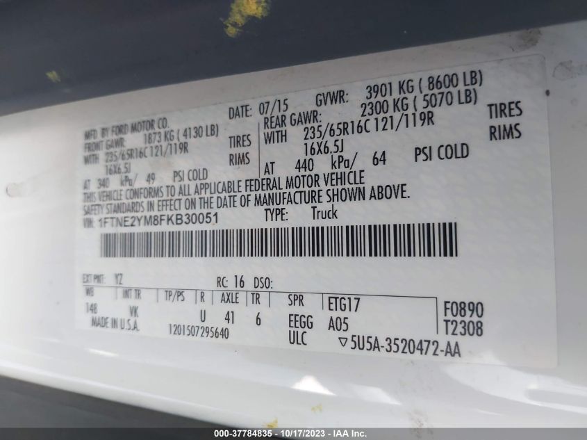 2015 FORD TRANSIT-150 - 1FTNE2YM8FKB30051