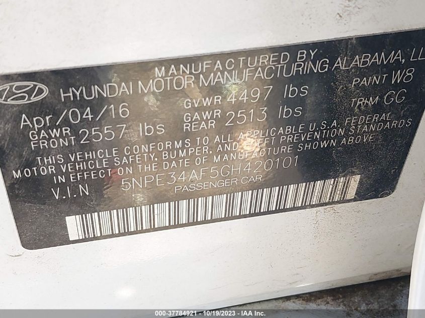 2016 HYUNDAI SONATA 2.4L LIMITED - 5NPE34AF5GH420101