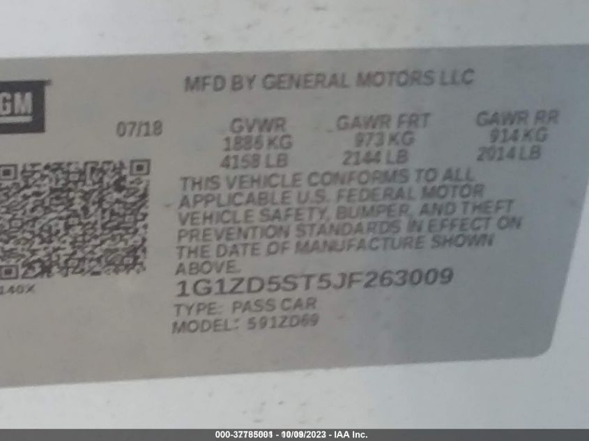 2018 CHEVROLET MALIBU LT - 1G1ZD5ST5JF263009