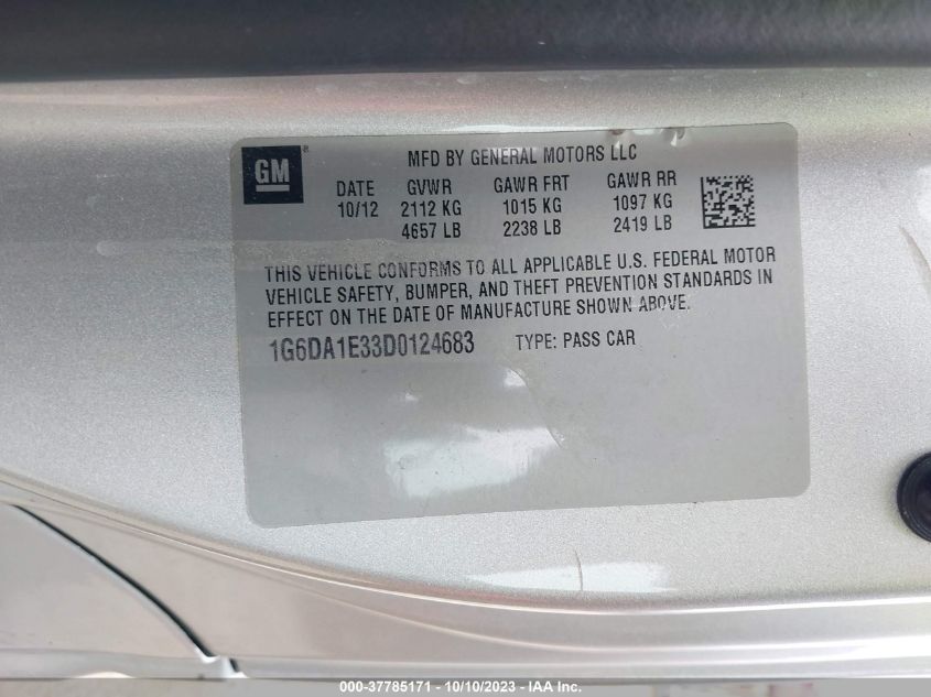 2013 CADILLAC CTS COUPE 1G6DA1E33D0124683
