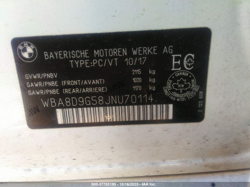 2018 BMW 330I XDRIVE WBA8D9G58JNU70114