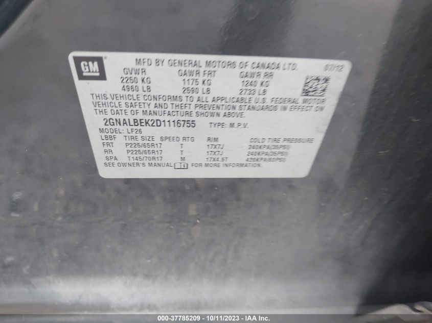 2013 CHEVROLET EQUINOX LS - 2GNALBEK2D1116755