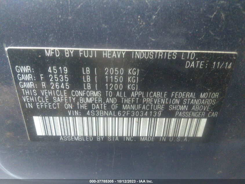2015 SUBARU LEGACY 2.5I LIMITED - 4S3BNAL62F3034139