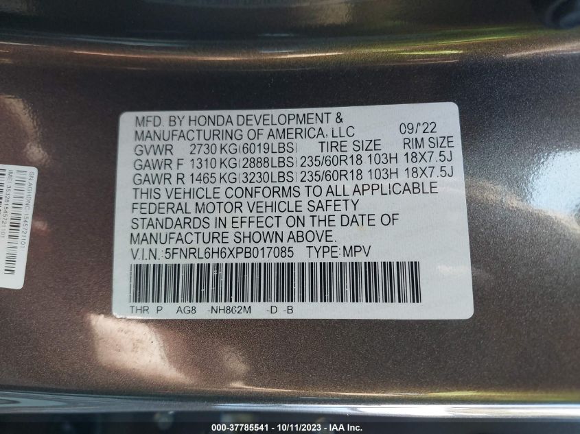 2023 HONDA ODYSSEY EX-L - 5FNRL6H6XPB017085