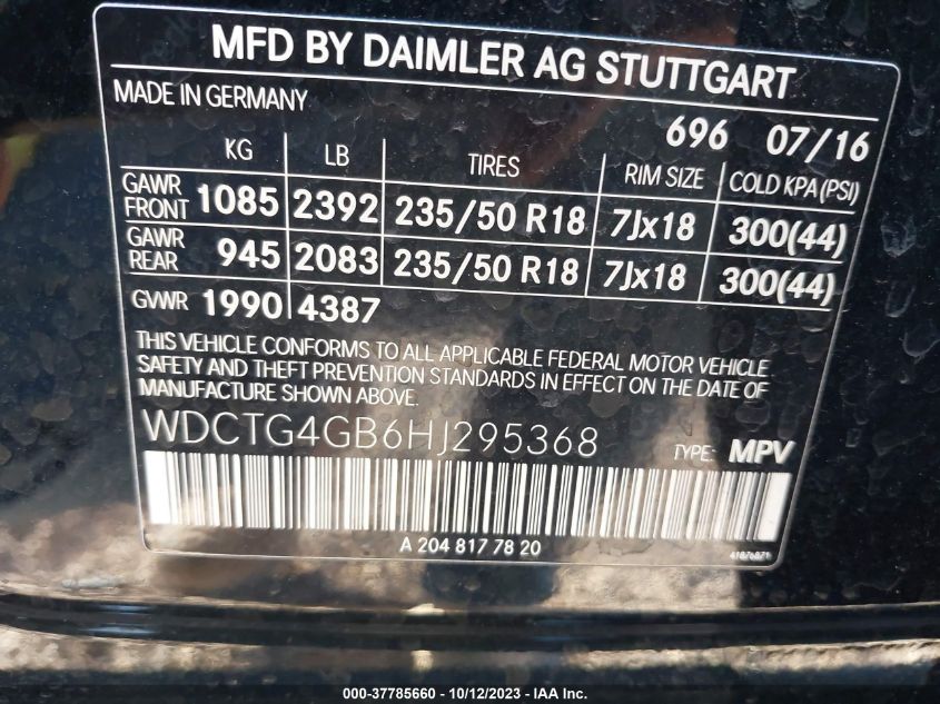 2017 MERCEDES-BENZ GLA 250 WDCTG4GB6HJ295368