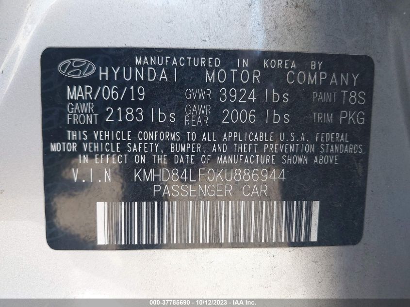 KMHD84LF0KU886944 Hyundai Elantra SEL 9