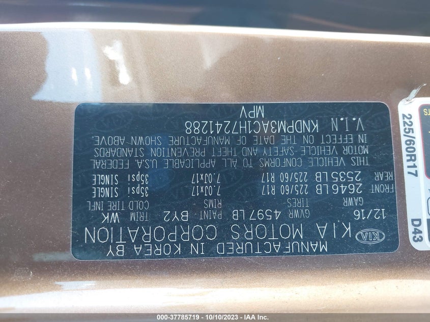 VIN KNDPM3AC1H7241288 2017 KIA SPORTAGE LX