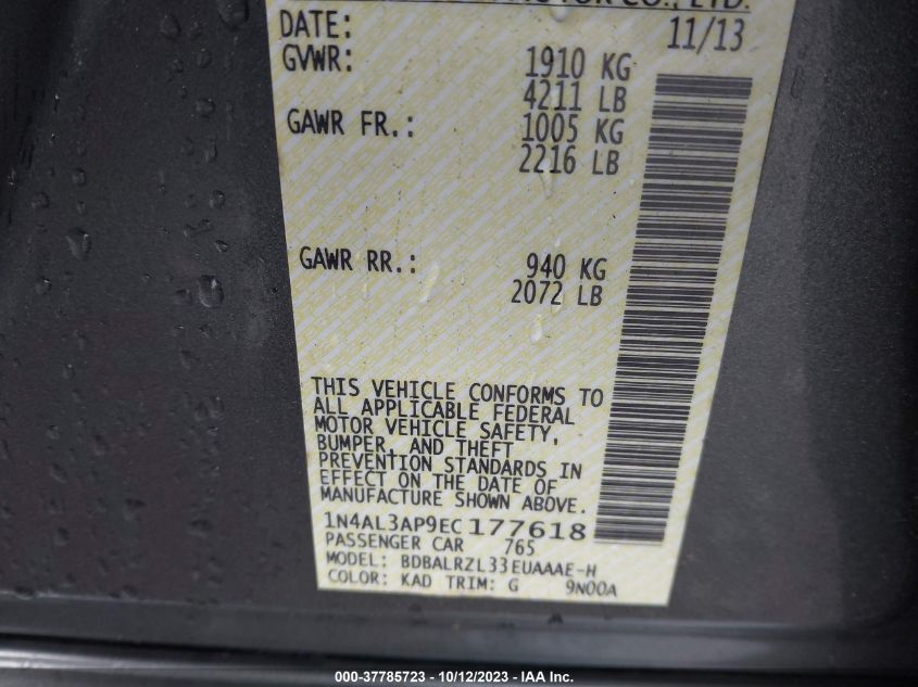 2014 NISSAN ALTIMA 2.5/S/SV/SL - 1N4AL3AP9EC177618