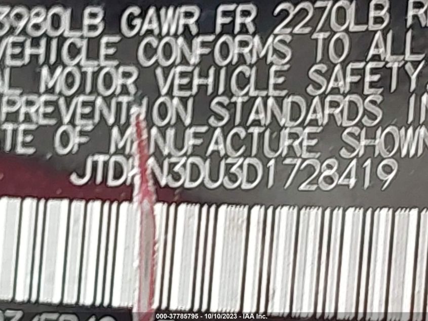 2013 TOYOTA PRIUS ONE/TWO/THREE/FOUR/FIVE - JTDKN3DU3D1728419