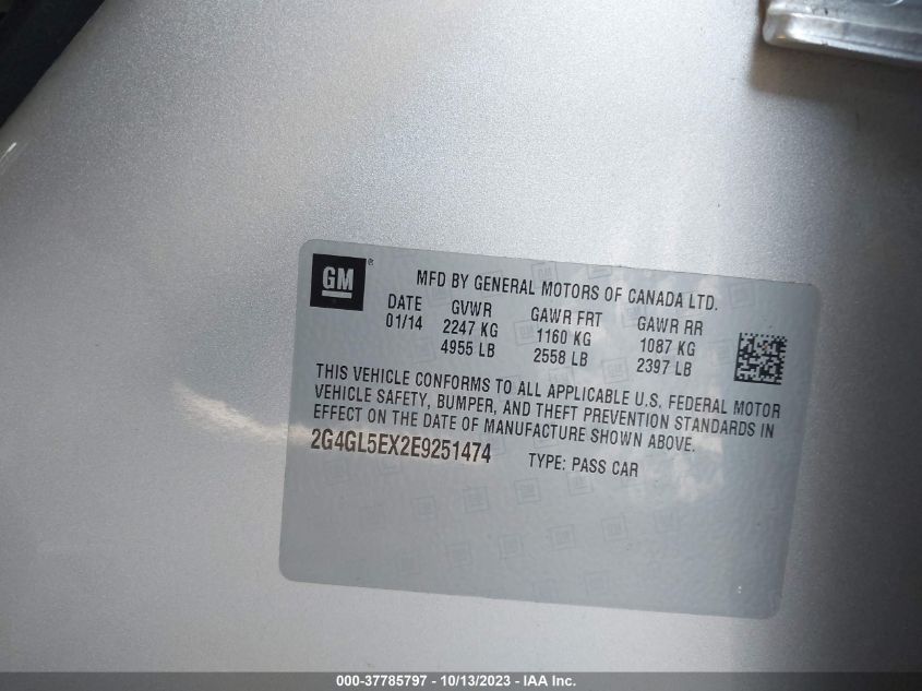 2014 BUICK REGAL - 2G4GL5EX2E9251474