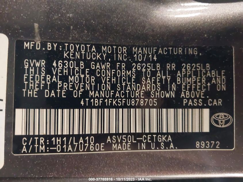 2015 TOYOTA CAMRY XLE/SE/LE/XSE - 4T1BF1FK5FU878705