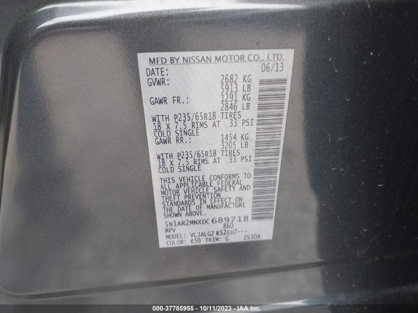 2013 NISSAN PATHFINDER SL - 5N1AR2MNXDC689718