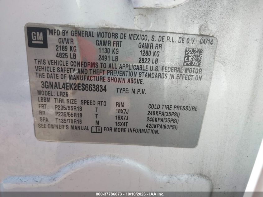2014 CHEVROLET CAPTIVA SPORT FLEET LTZ 3GNAL4EK2ES663834