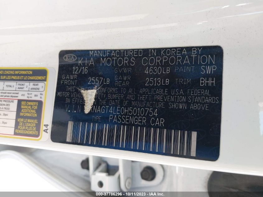2017 KIA OPTIMA HYBRID BASE - KNAGT4LE0H5010754