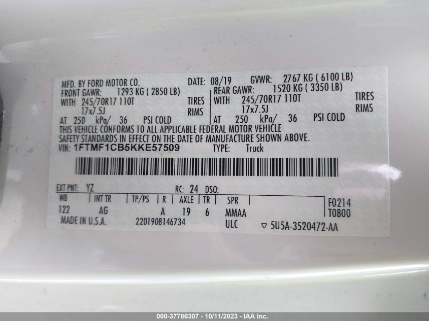 1FTMF1CB5KKE57509 Ford F150   9