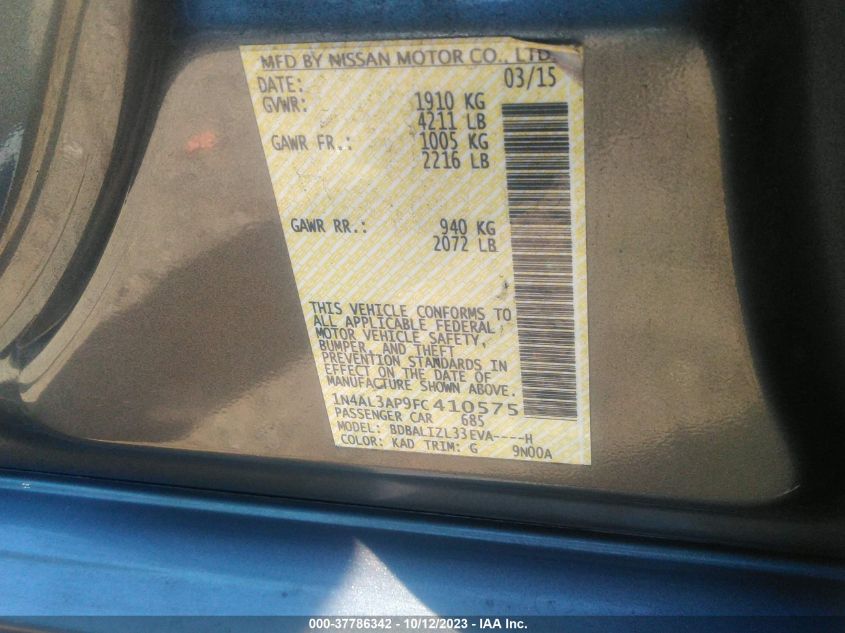 2015 NISSAN ALTIMA 2.5/S/SV/SL - 1N4AL3AP9FC410575
