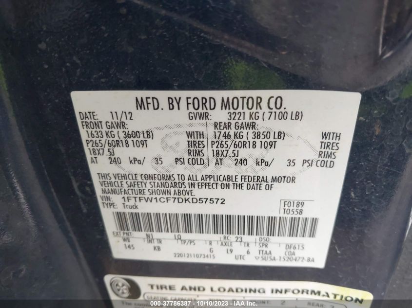 2013 FORD F-150 XL/XLT/FX2/LARIAT - 1FTFW1CF7DKD57572