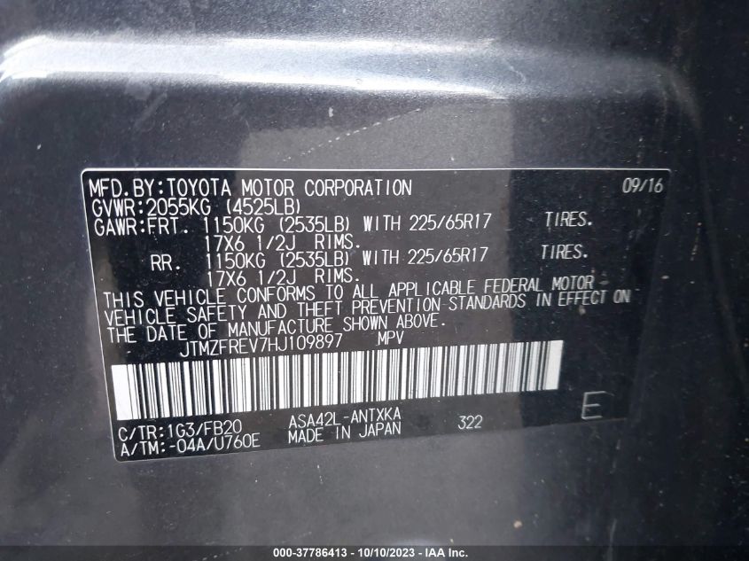 2017 TOYOTA RAV4 LE - JTMZFREV7HJ109897