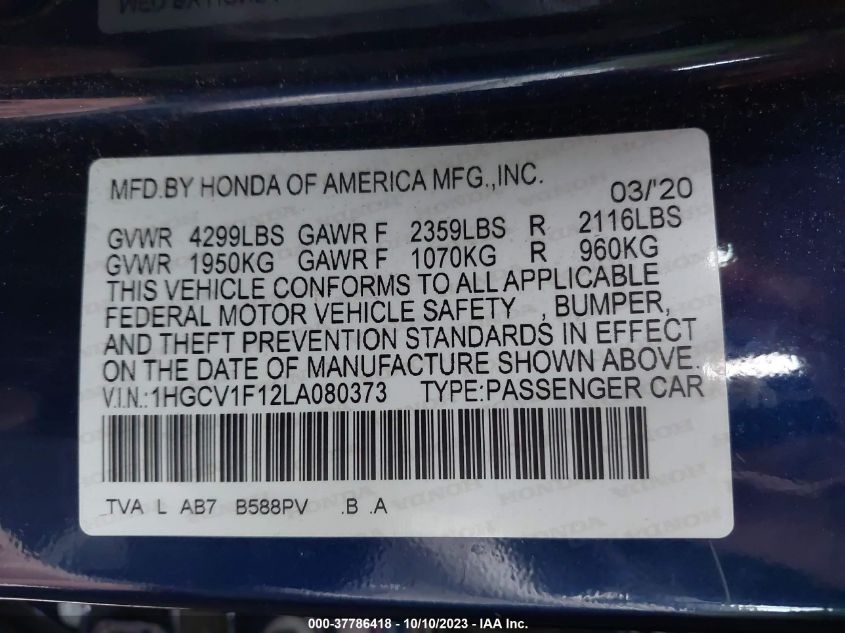 2020 HONDA ACCORD SEDAN LX - 1HGCV1F12LA080373