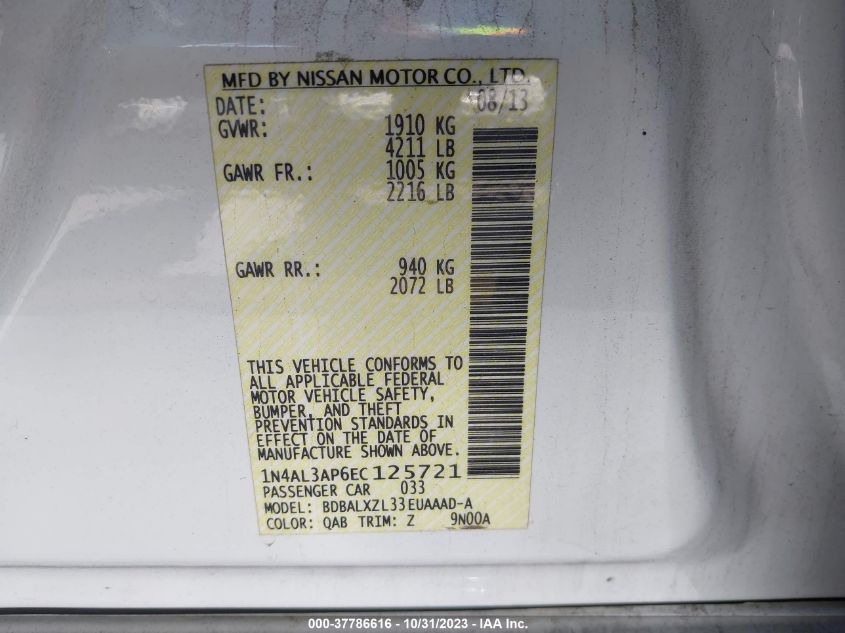 2014 NISSAN ALTIMA 2.5 SL - 1N4AL3AP6EC125721