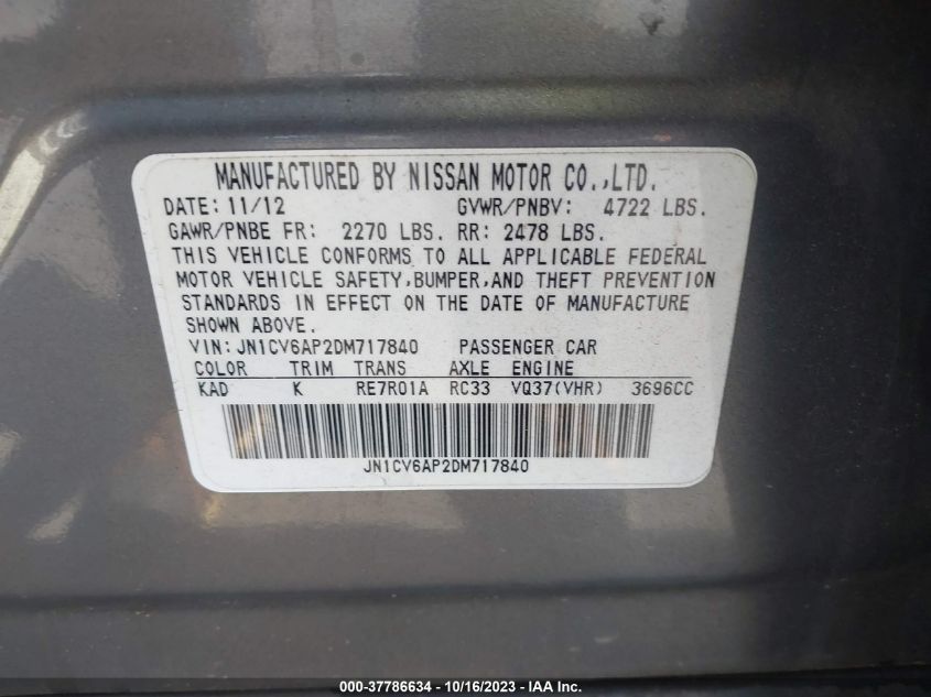 2013 INFINITI G37 SEDAN JOURNEY - JN1CV6AP2DM717840