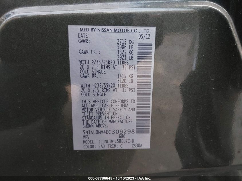 2013 INFINITI JX 5N1AL0MM4DC309298