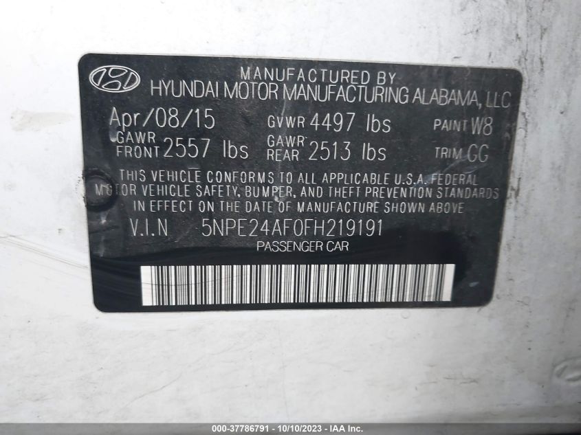 2015 HYUNDAI SONATA 2.4L SE - 5NPE24AF0FH219191