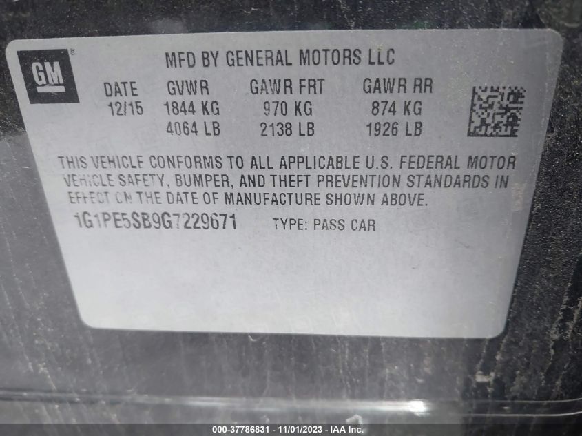 2016 CHEVROLET CRUZE LIMITED LT - 1G1PE5SB9G7229671