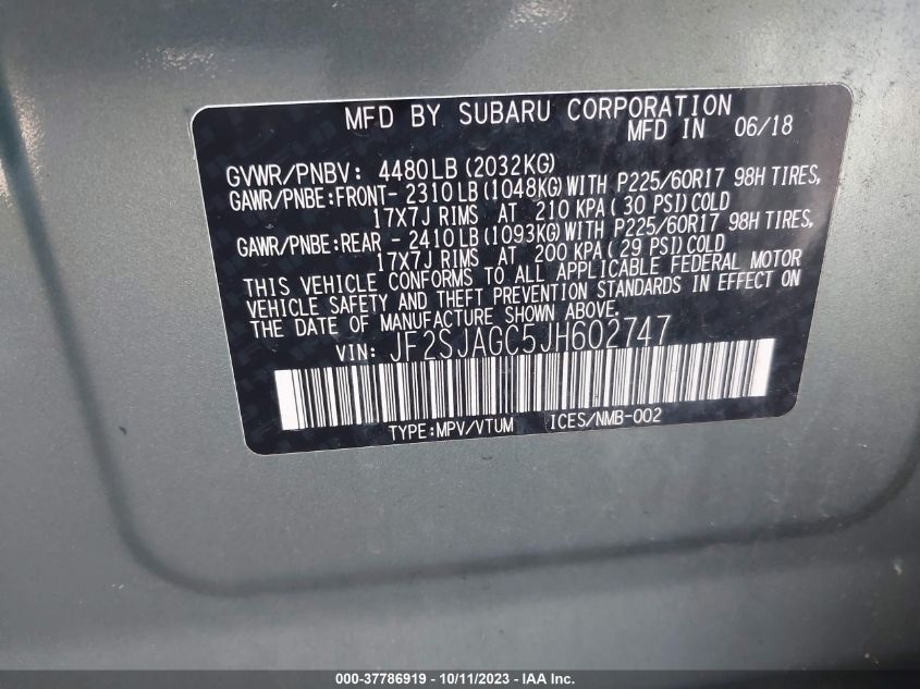 2018 SUBARU FORESTER PREMIUM - JF2SJAGC5JH602747