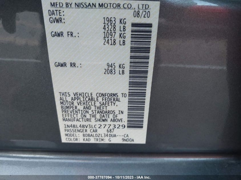 2020 NISSAN ALTIMA 2.5 S - 1N4BL4BV3LC277329