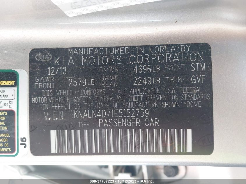 2014 KIA CADENZA PREMIUM - KNALN4D71E5152759