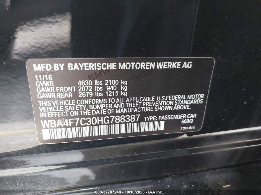 2017 BMW 430I GRAN COUPE WBA4F7C30HG788387