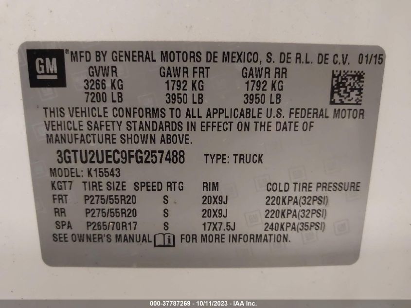 2015 GMC SIERRA 1500 SLE - 3GTU2UEC9FG257488
