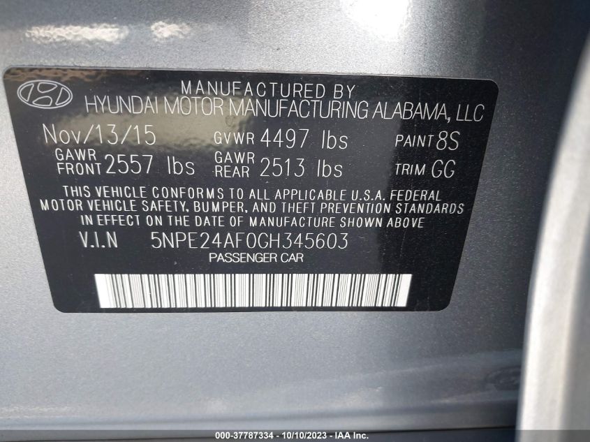 2016 HYUNDAI SONATA 2.4L SE - 5NPE24AF0GH345603